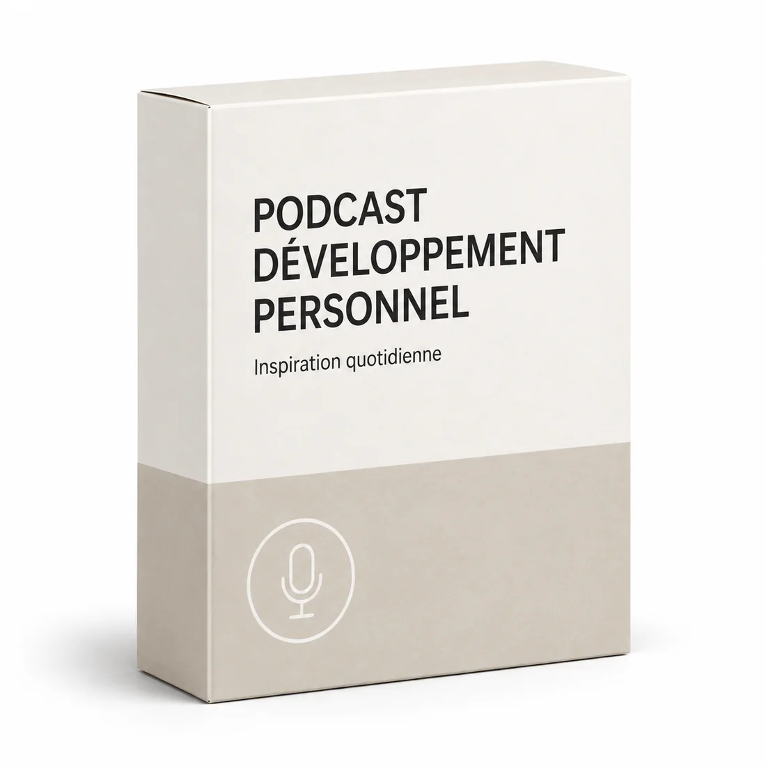 Boîte de présentation d’un podcast de développement personnel classique, crème et beige